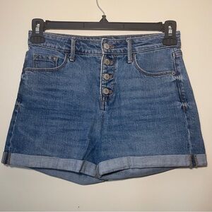 Old Navy High Rise Denim Shorts Women’s Small Stretch Button Fly Rolled Cuff